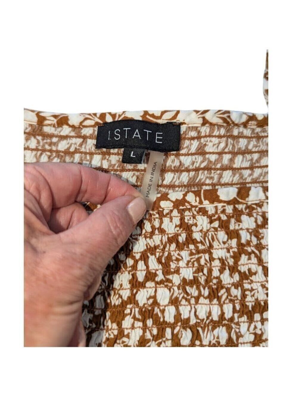 1.State Smocked Puff Sleeve Mini Dress in Brown and White Floral * Size 6 - Picture 7 of 10